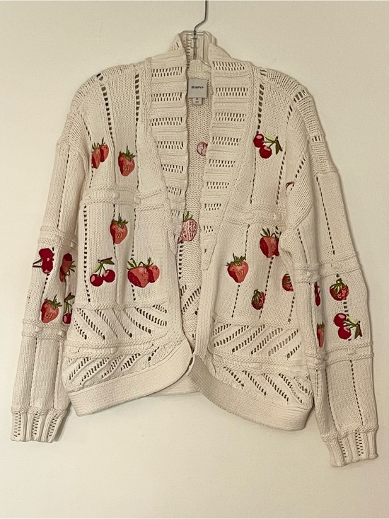 Anthropologie Sweaters - Anthropologie Maeve Cream Open-Knit Cardigan with Strawberry Embroidery
